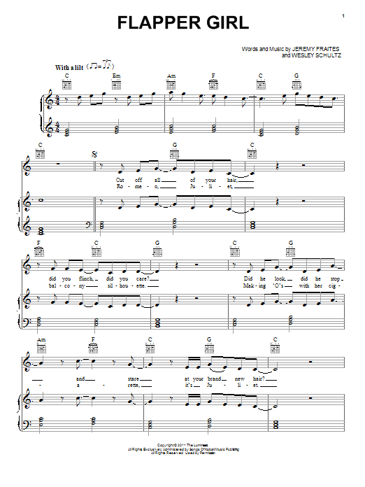 The Lumineers Flapper Girl sheet music notes and chords arranged for Ukulele