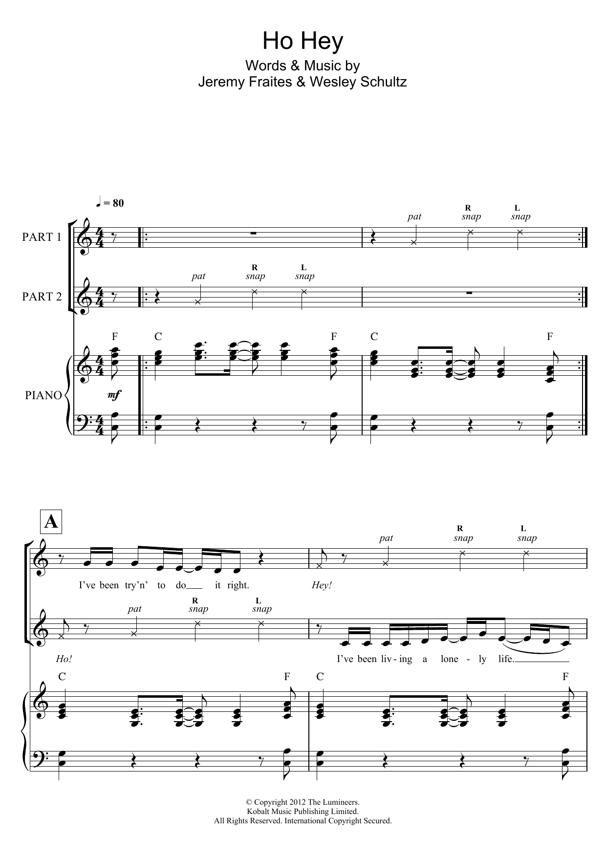 The Lumineers Ho Hey  (arr. Rick Hein) sheet music notes and chords arranged for Choir