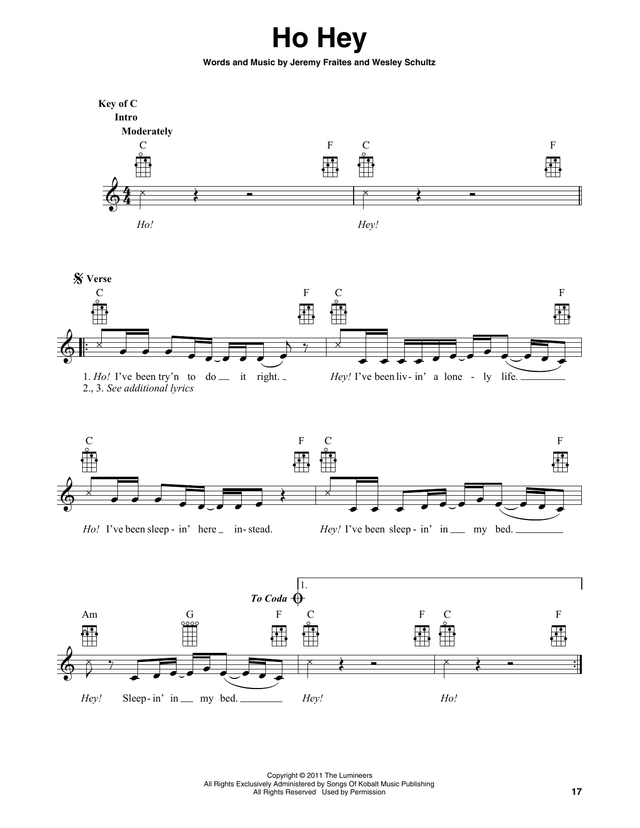The Lumineers Ho Hey (arr. Fred Sokolow) sheet music notes and chords arranged for Banjo Tab