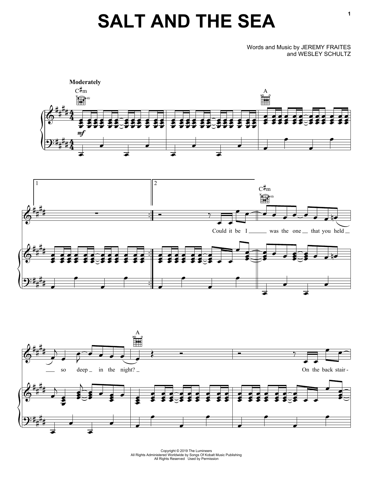 The Lumineers Salt And The Sea sheet music notes and chords arranged for Easy Piano
