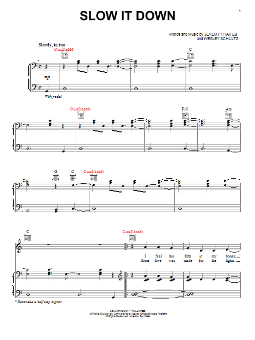 The Lumineers Slow It Down sheet music notes and chords arranged for Guitar Tab