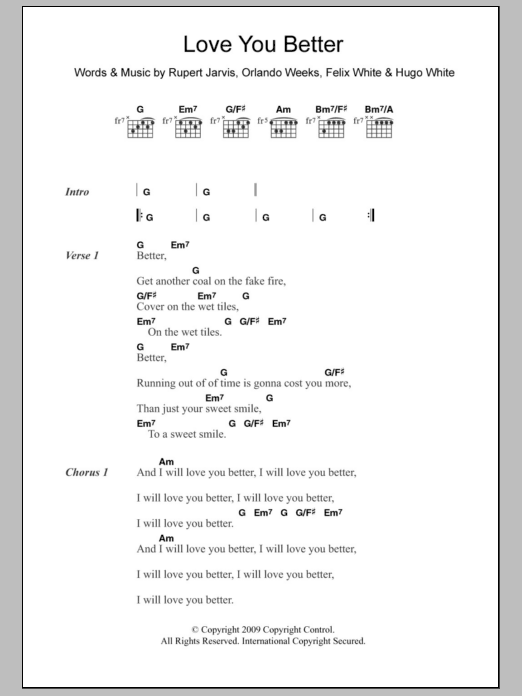 The Maccabees Love You Better sheet music notes and chords arranged for Guitar Chords/Lyrics