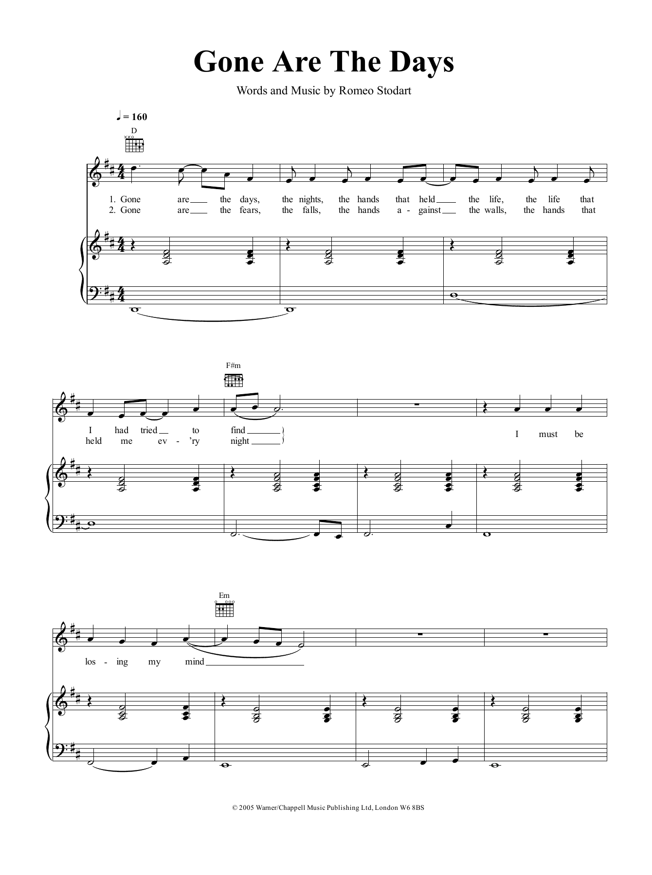 The Magic Numbers Gone Are The Days sheet music notes and chords arranged for Piano, Vocal & Guitar Chords (Right-Hand Melody)