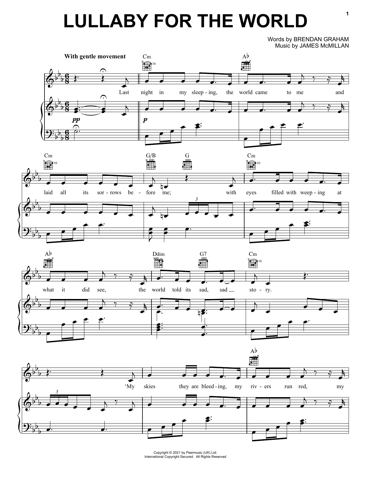 The Mahers Lullaby For The World sheet music notes and chords arranged for Piano, Vocal & Guitar Chords (Right-Hand Melody)