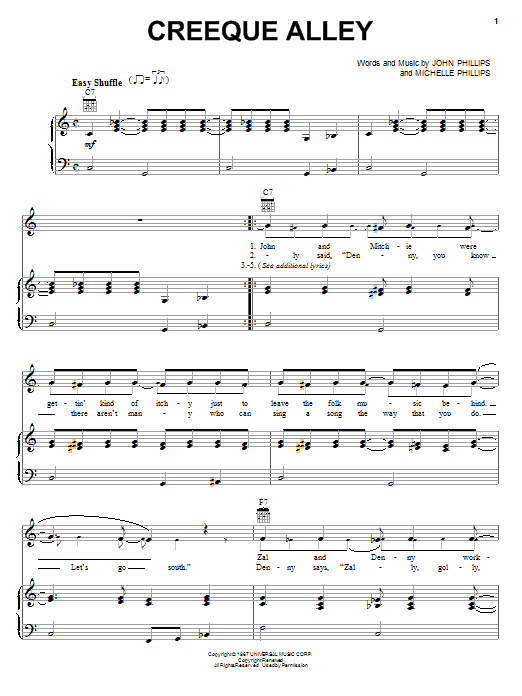 The Mamas & The Papas Creeque Alley sheet music notes and chords arranged for Guitar Chords/Lyrics