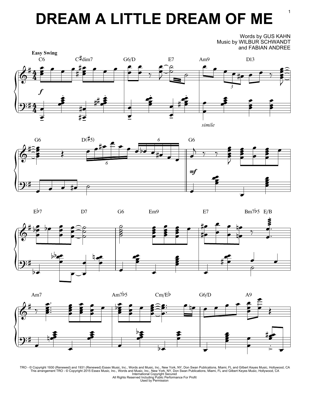 The Mamas & The Papas Dream A Little Dream Of Me [Jazz version] (arr. Brent Edstrom) sheet music notes and chords arranged for Piano Solo