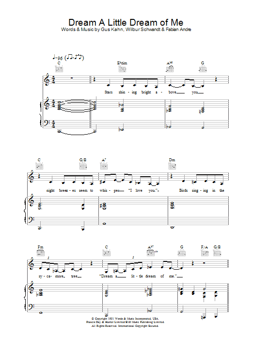 The Mamas & The Papas Dream A Little Dream Of Me sheet music notes and chords arranged for Alto Sax Solo