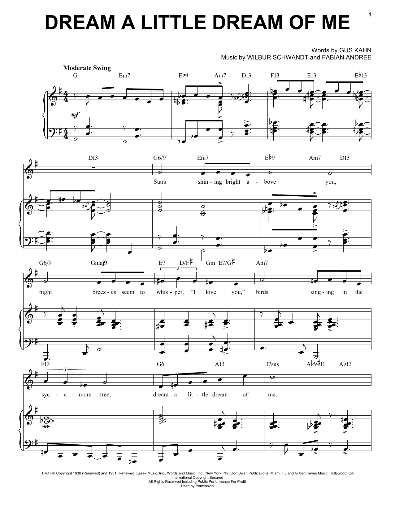 The Mamas & The Papas Dream A Little Dream Of Me [Jazz version] (arr. Brent Edstrom) sheet music notes and chords arranged for Piano & Vocal