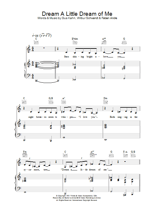 The Mamas & The Papas Dream A Little Dream Of Me sheet music notes and chords arranged for Easy Ukulele Tab