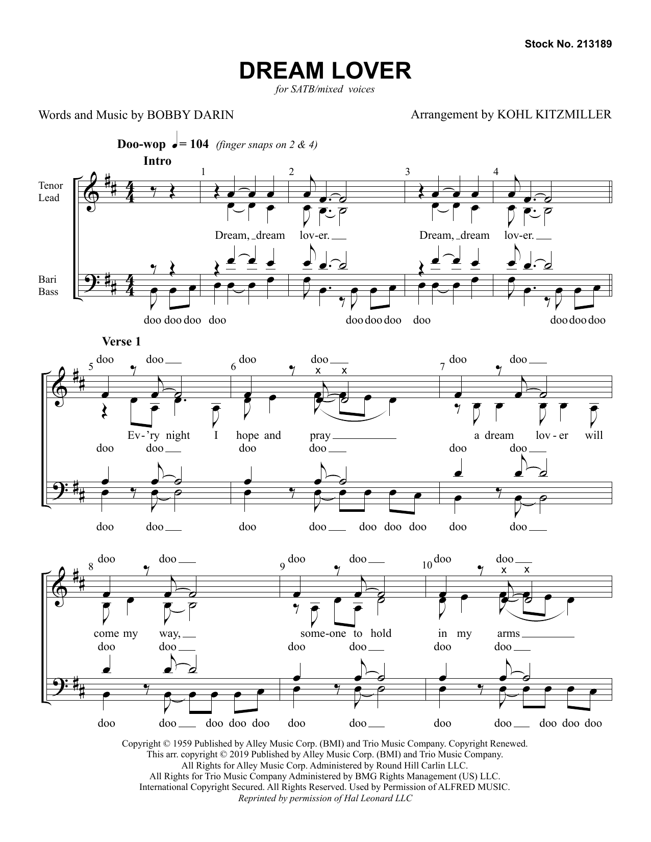 The Manhattan Transfer Dream Lover (arr. Kohl Kitzmiller) sheet music notes and chords arranged for SATB Choir