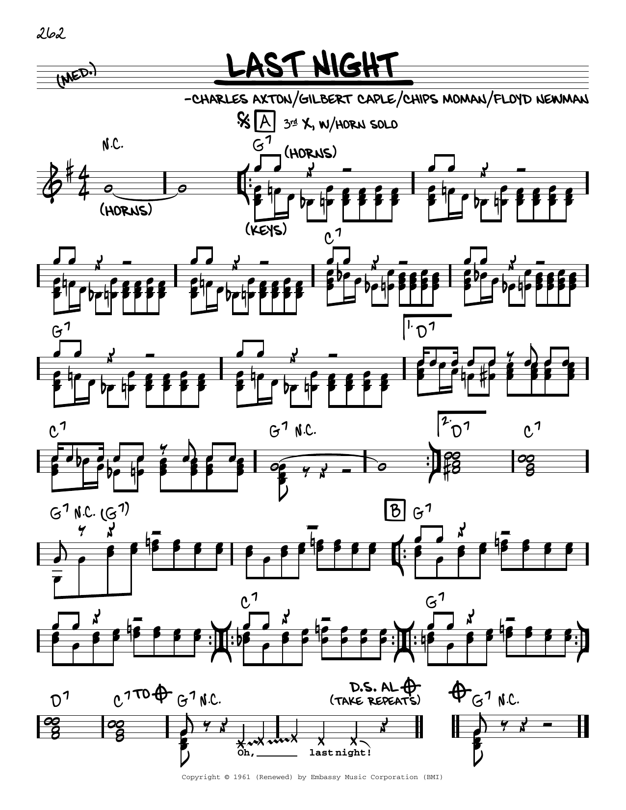 The Mar-Keys Last Night sheet music notes and chords arranged for Guitar Chords/Lyrics