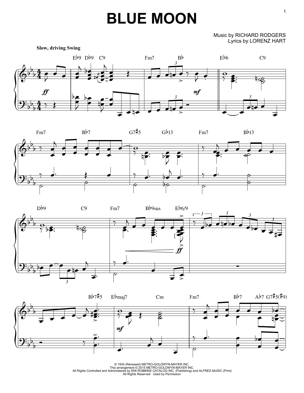 The Marcels Blue Moon [Jazz version] (arr. Brent Edstrom) sheet music notes and chords arranged for Piano Solo