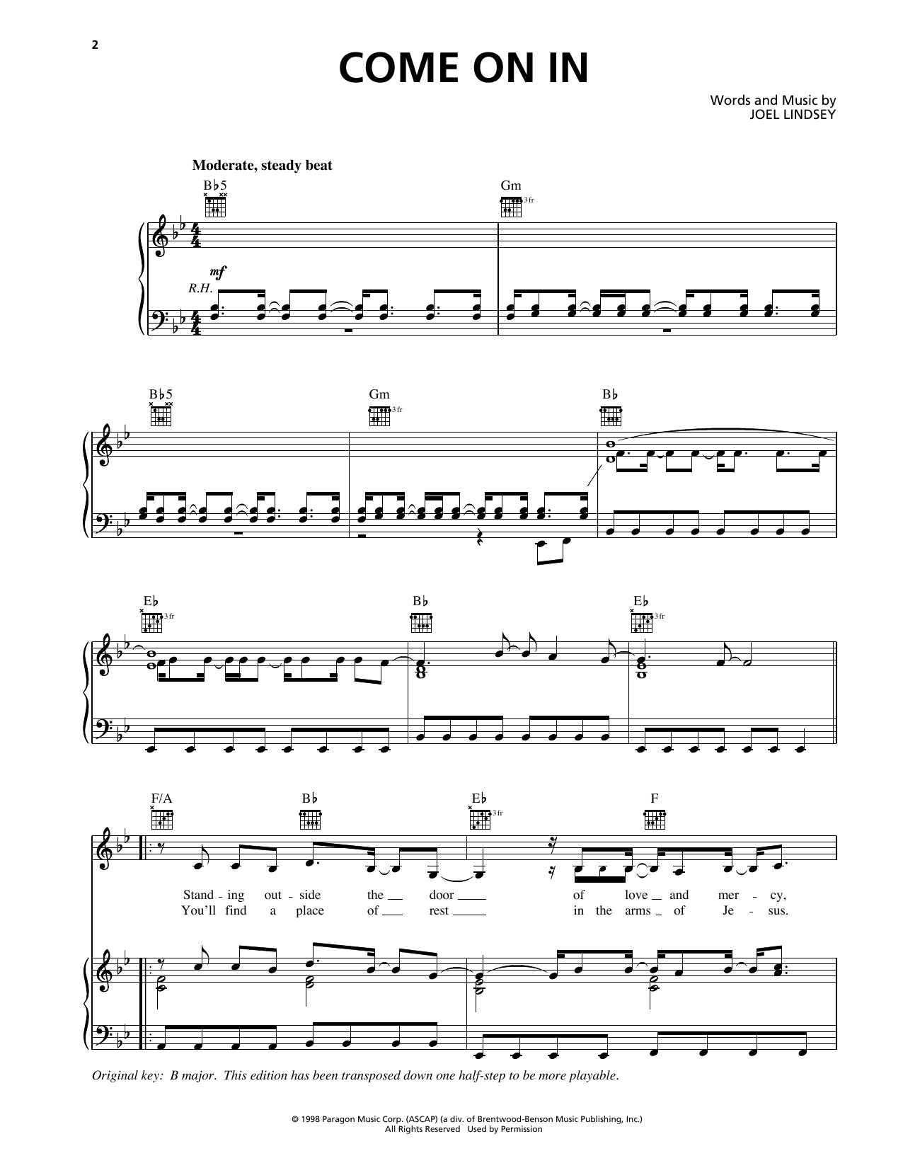 The Martins Come On In sheet music notes and chords arranged for Piano, Vocal & Guitar Chords (Right-Hand Melody)