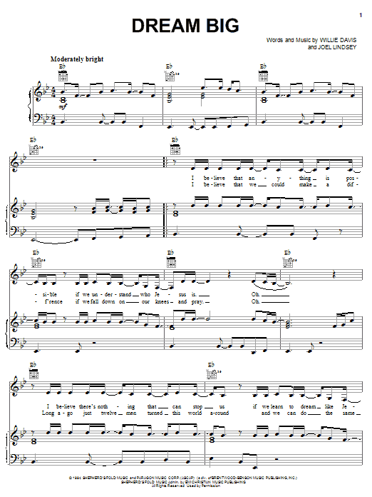 The Martins Dream Big sheet music notes and chords arranged for Piano, Vocal & Guitar Chords (Right-Hand Melody)