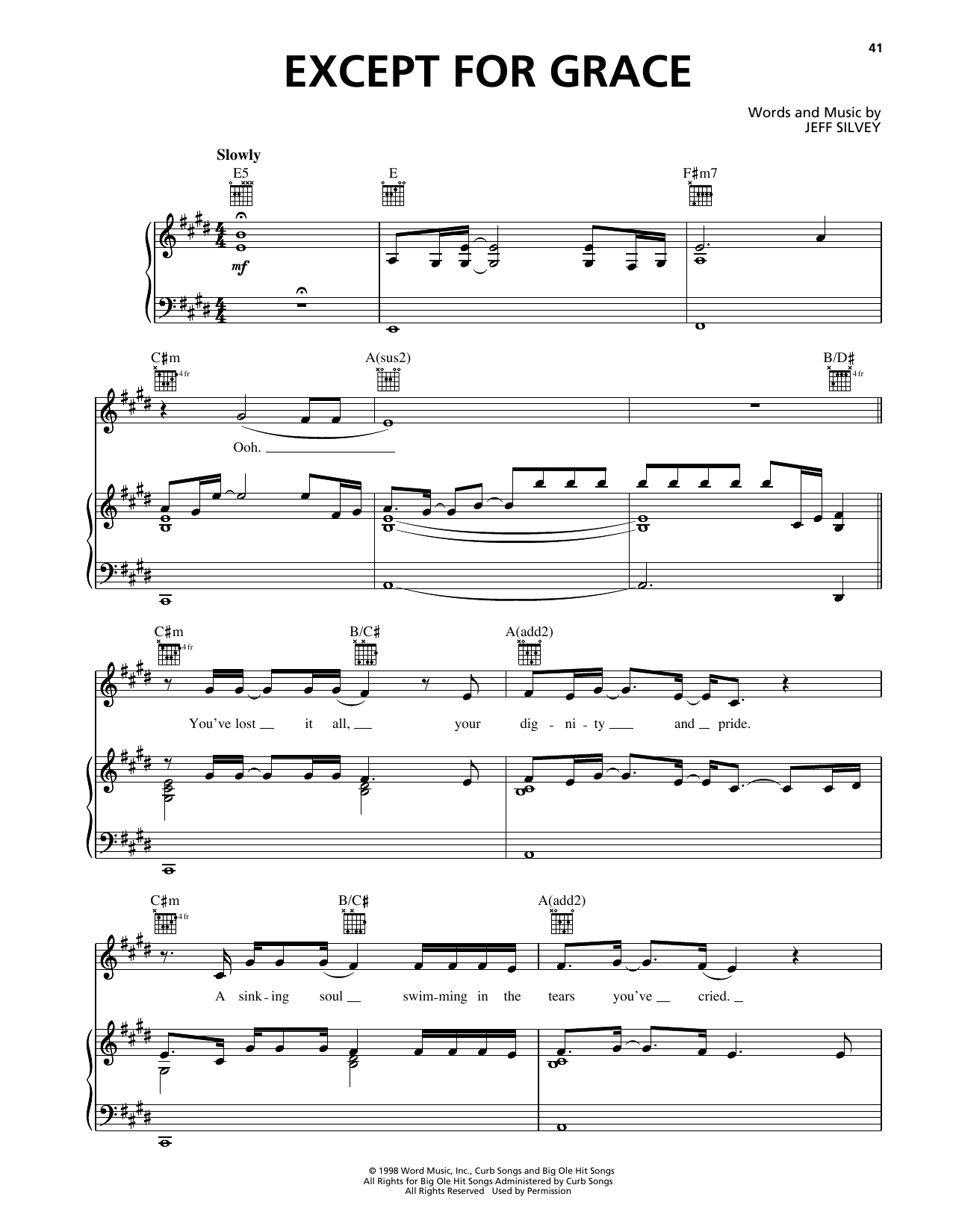 The Martins Except For Grace sheet music notes and chords arranged for Piano, Vocal & Guitar Chords (Right-Hand Melody)