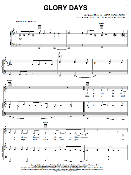 The Martins Glory Days sheet music notes and chords arranged for Piano, Vocal & Guitar Chords (Right-Hand Melody)
