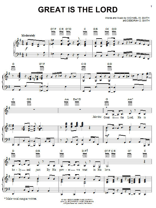 The Martins Great Is The Lord sheet music notes and chords arranged for Piano, Vocal & Guitar Chords (Right-Hand Melody)