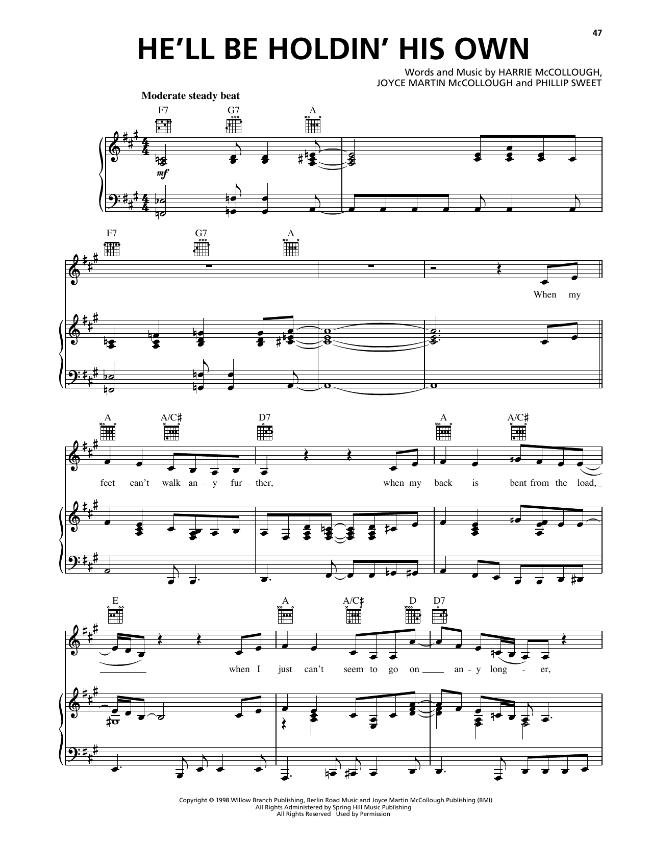 The Martins He'll Be Holdin' His Own sheet music notes and chords arranged for Piano, Vocal & Guitar Chords (Right-Hand Melody)