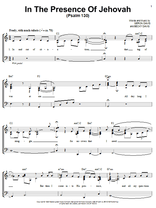 The Martins In The Presence Of Jehovah sheet music notes and chords arranged for Piano, Vocal & Guitar Chords (Right-Hand Melody)