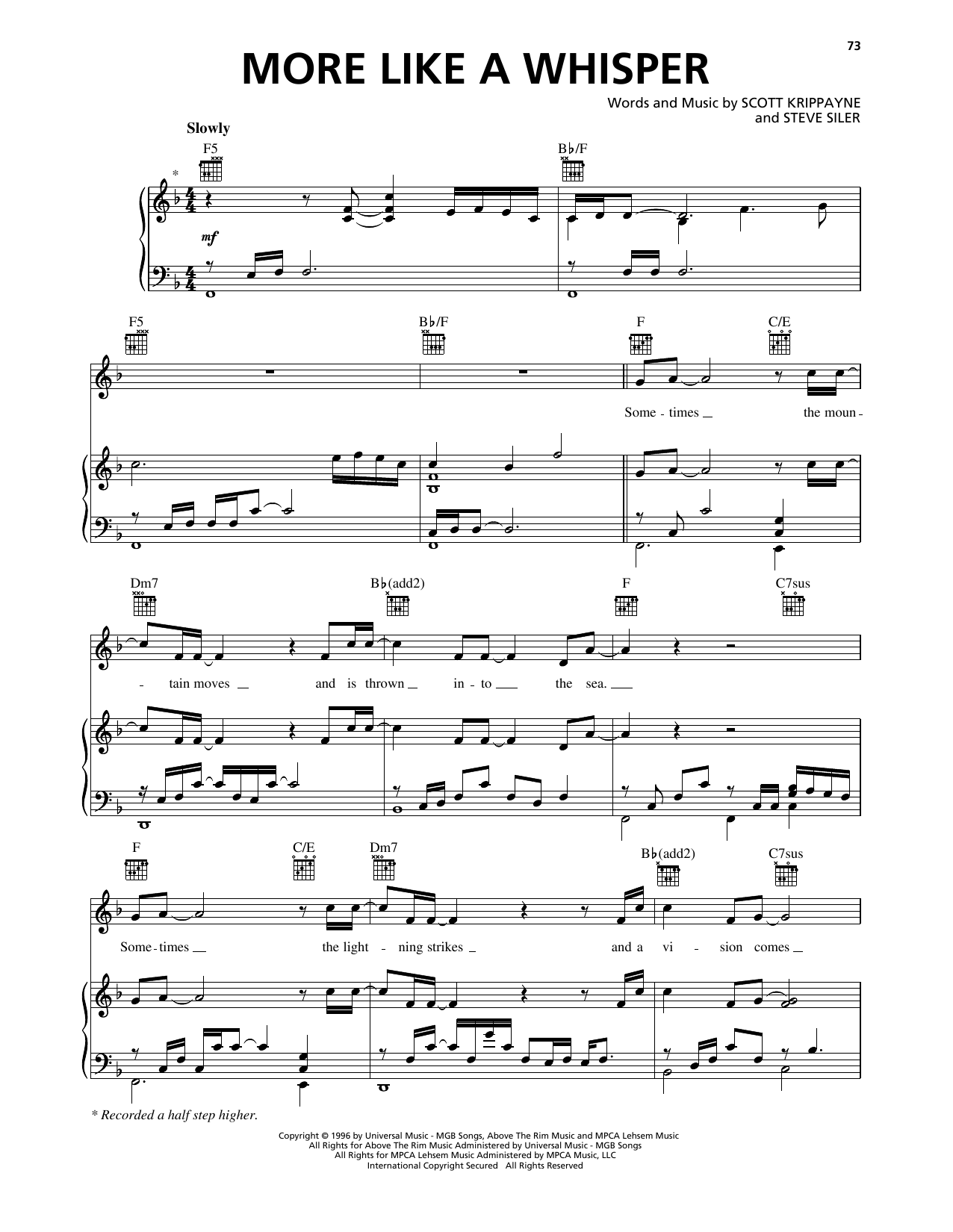 The Martins More Like A Whisper sheet music notes and chords arranged for Piano, Vocal & Guitar Chords (Right-Hand Melody)