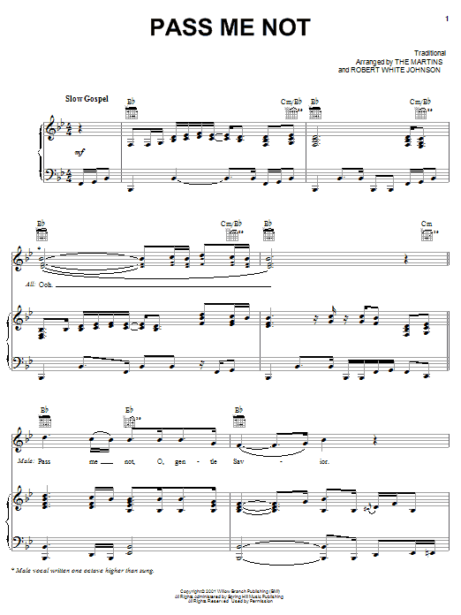 The Martins Pass Me Not sheet music notes and chords arranged for Piano, Vocal & Guitar Chords (Right-Hand Melody)