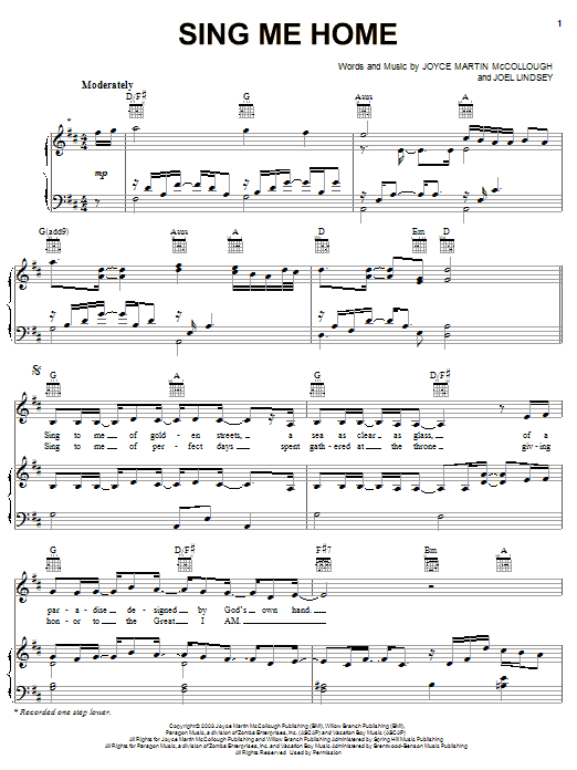 The Martins Sing Me Home sheet music notes and chords arranged for Piano, Vocal & Guitar Chords (Right-Hand Melody)