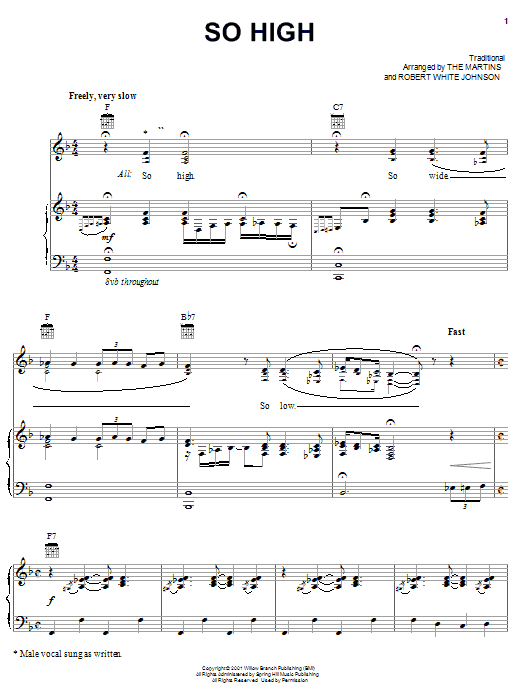 The Martins So High sheet music notes and chords arranged for Piano, Vocal & Guitar Chords (Right-Hand Melody)