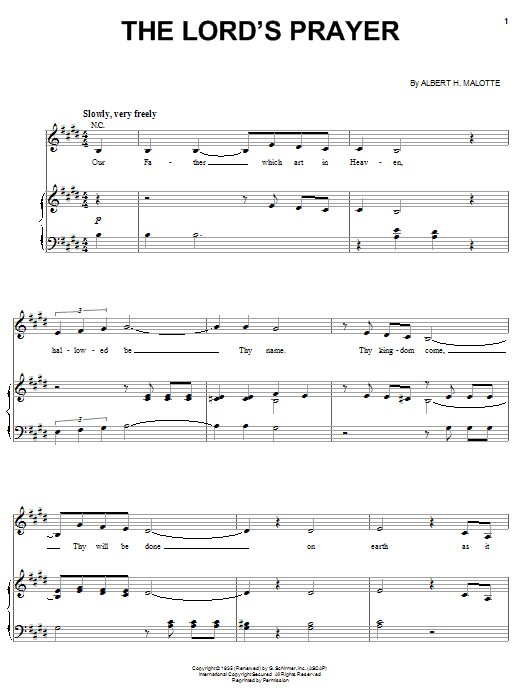 The Martins The Lord's Prayer sheet music notes and chords arranged for Piano, Vocal & Guitar Chords (Right-Hand Melody)