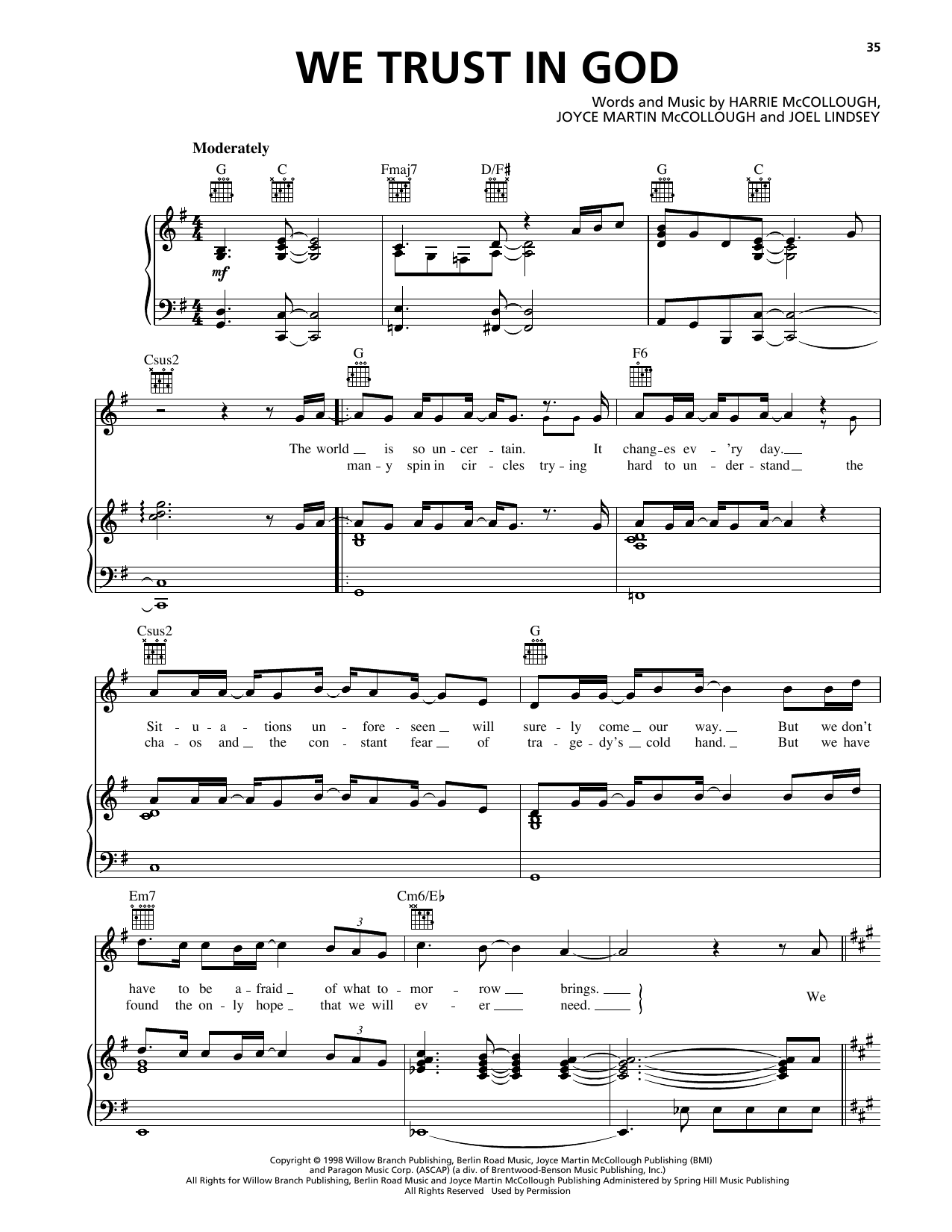 The Martins We Trust In God sheet music notes and chords arranged for Piano, Vocal & Guitar Chords (Right-Hand Melody)