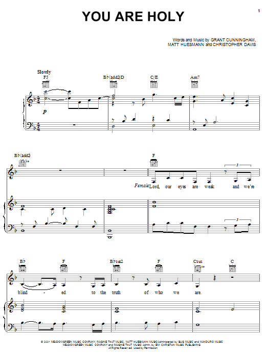 The Martins You Are Holy sheet music notes and chords arranged for Piano, Vocal & Guitar Chords (Right-Hand Melody)