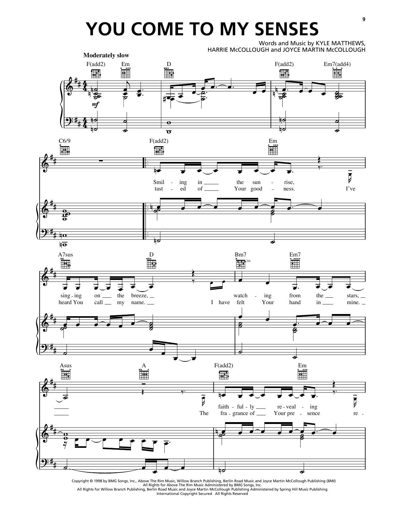 The Martins You Come To My Senses sheet music notes and chords arranged for Piano, Vocal & Guitar Chords (Right-Hand Melody)