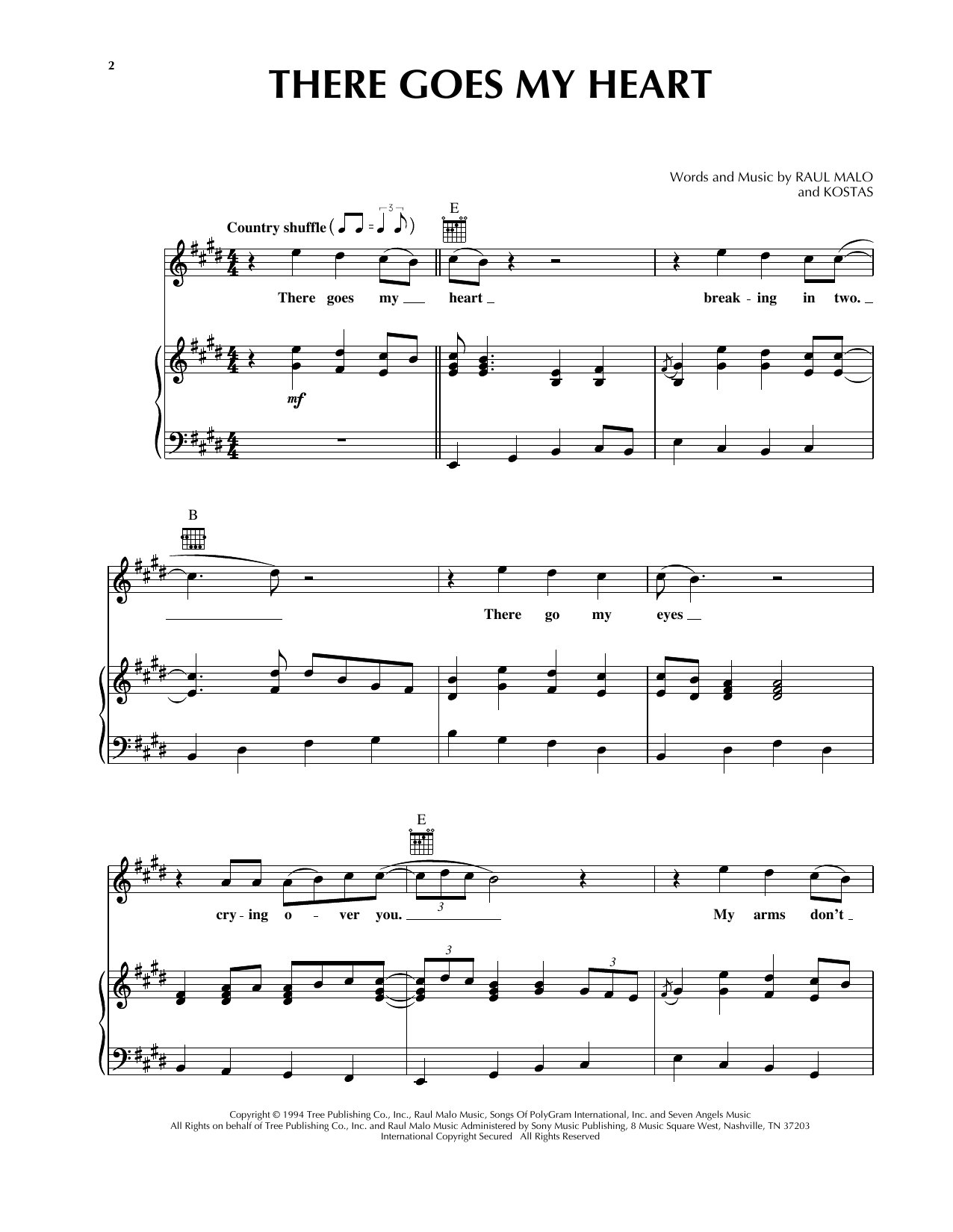 The Mavericks There Goes My Heart sheet music notes and chords arranged for Piano, Vocal & Guitar Chords (Right-Hand Melody)
