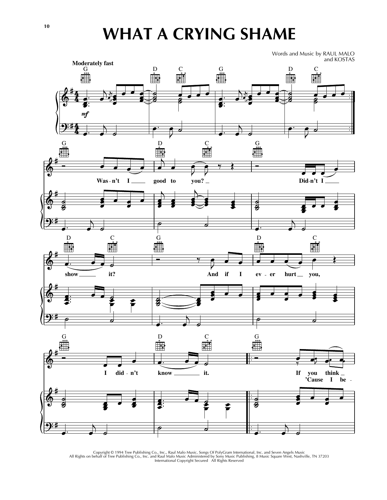 The Mavericks What A Crying Shame sheet music notes and chords arranged for Piano, Vocal & Guitar Chords (Right-Hand Melody)