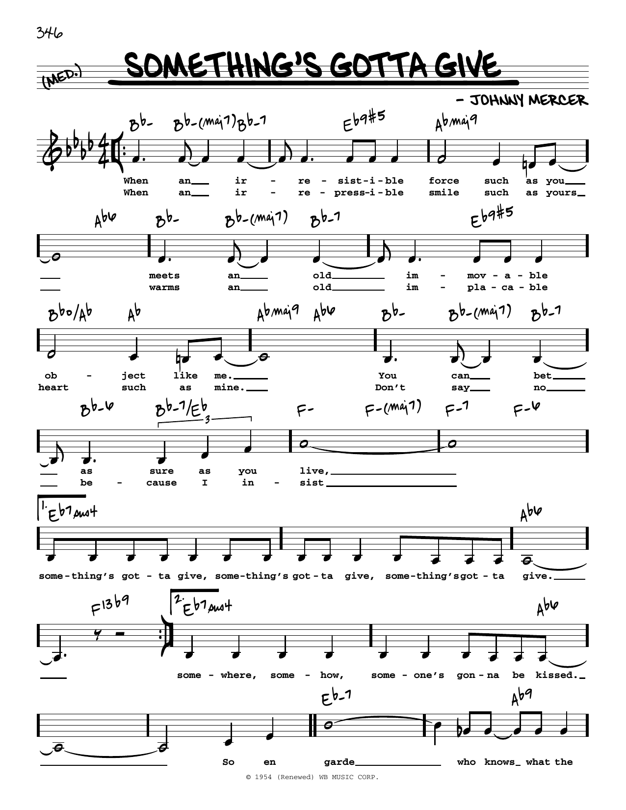 The McGuire Sisters Something's Gotta Give (Low Voice) sheet music notes and chords arranged for Real Book – Melody, Lyrics & Chords