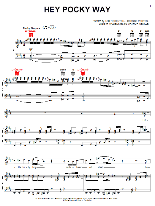 The Meters Hey Pocky Way sheet music notes and chords arranged for Piano, Vocal & Guitar Chords (Right-Hand Melody)