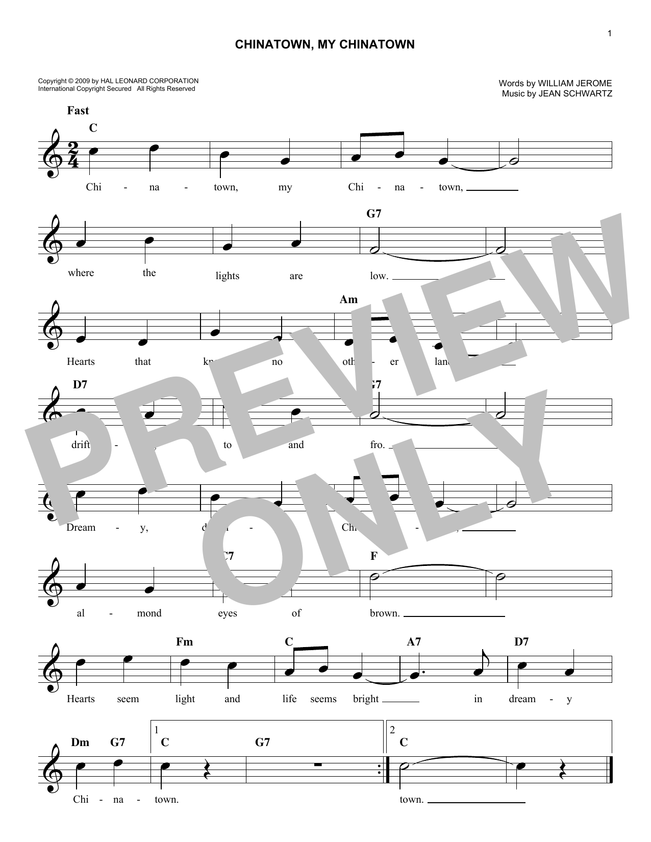 The Mills Brothers Chinatown, My Chinatown sheet music notes and chords arranged for Lead Sheet / Fake Book