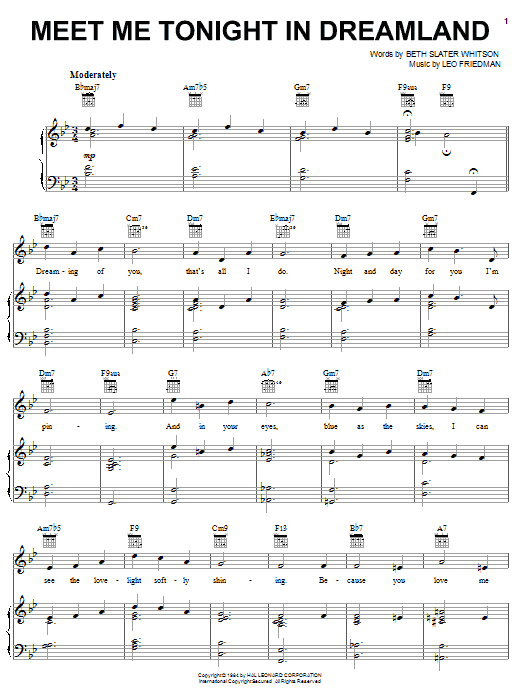 The Mills Brothers Meet Me Tonight In Dreamland sheet music notes and chords arranged for Piano, Vocal & Guitar Chords (Right-Hand Melody)