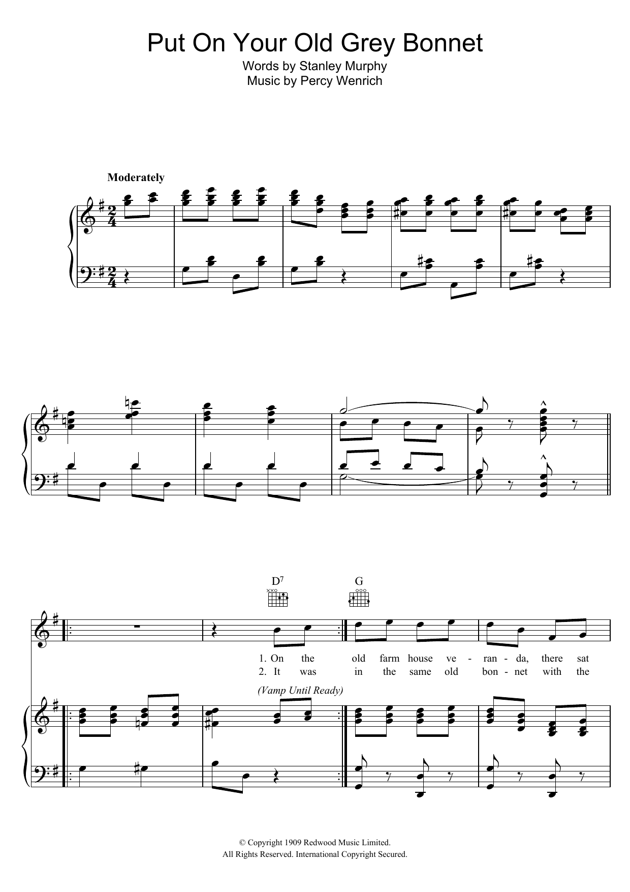 The Mills Brothers Put On Your Old Grey Bonnet sheet music notes and chords arranged for Piano, Vocal & Guitar Chords
