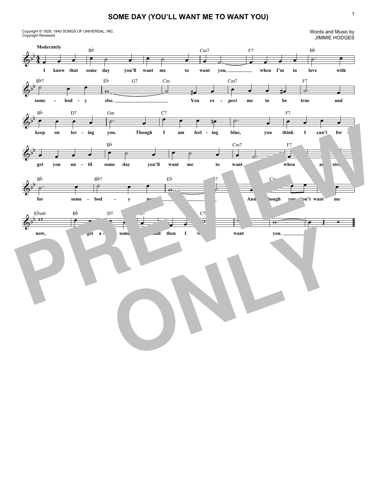 The Mills Brothers Some Day (You'll Want Me To Want You) sheet music notes and chords arranged for Lead Sheet / Fake Book