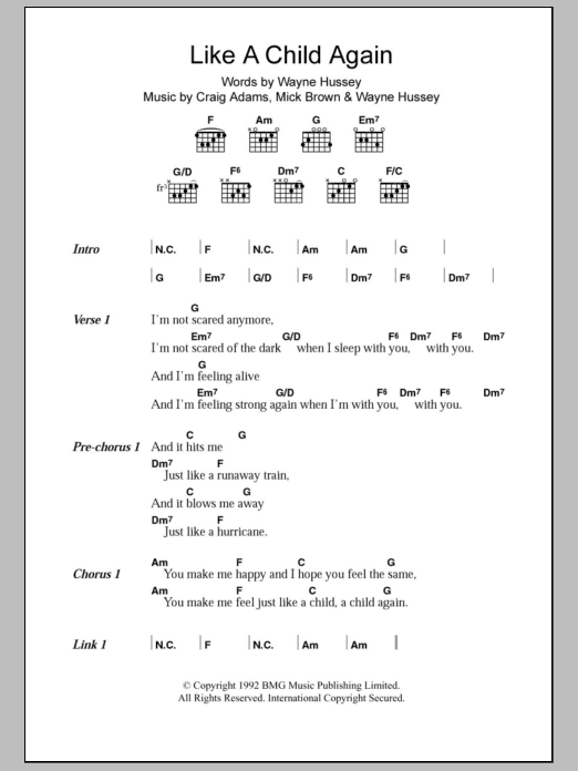 The Mission Like A Child Again sheet music notes and chords arranged for Guitar Chords/Lyrics