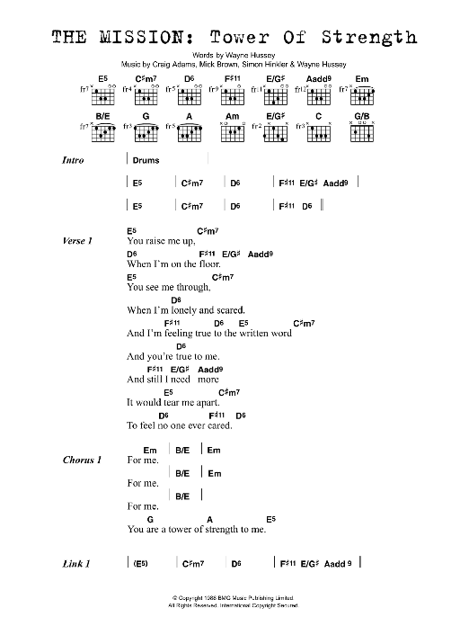 The Mission Tower Of Strength sheet music notes and chords arranged for Guitar Chords/Lyrics