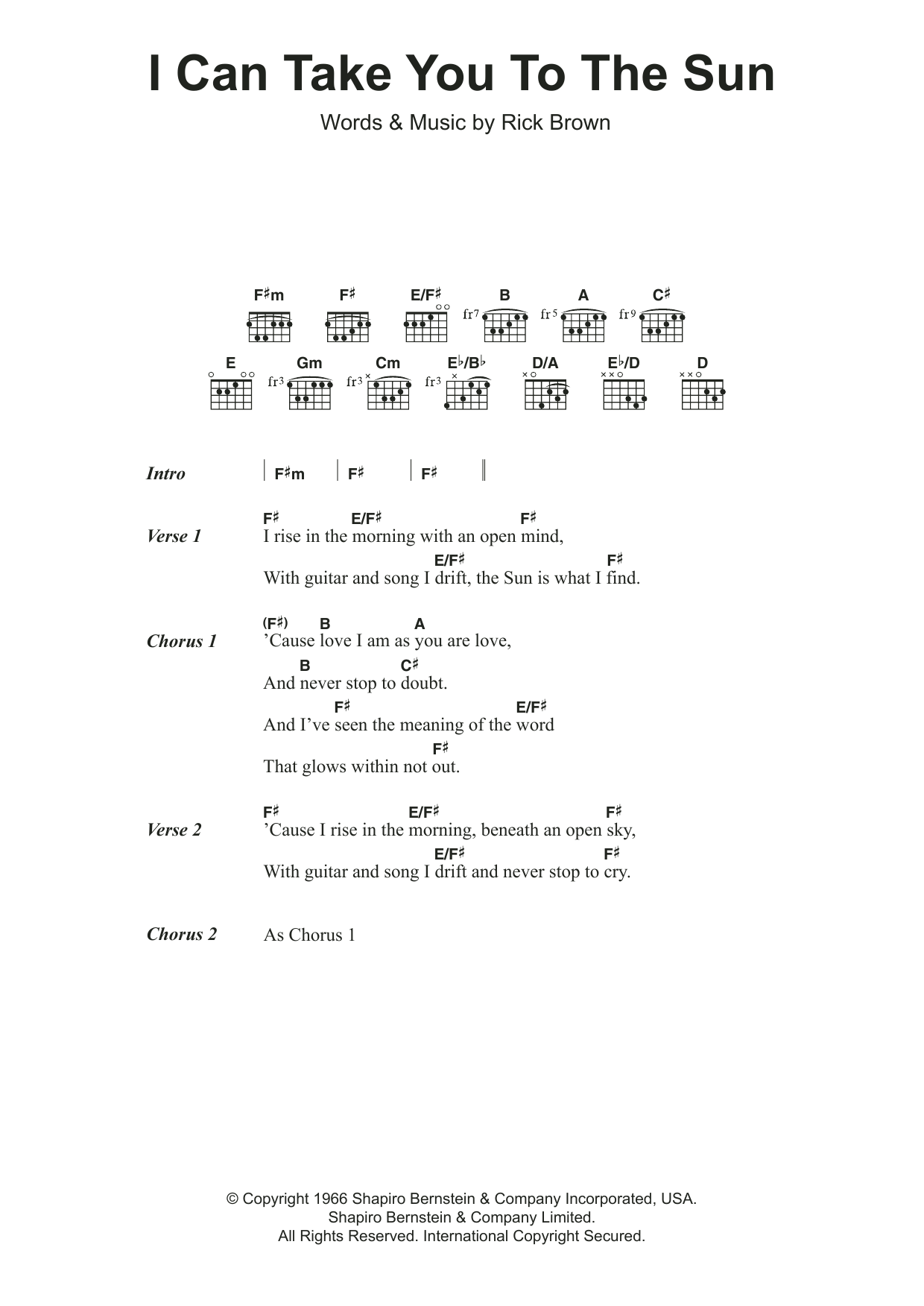 The Misunderstood I Can Take You To The Sun sheet music notes and chords arranged for Guitar Chords/Lyrics