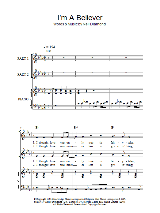 The Monkees I'm A Believer (arr. Rick Hein) sheet music notes and chords arranged for 2-Part Choir