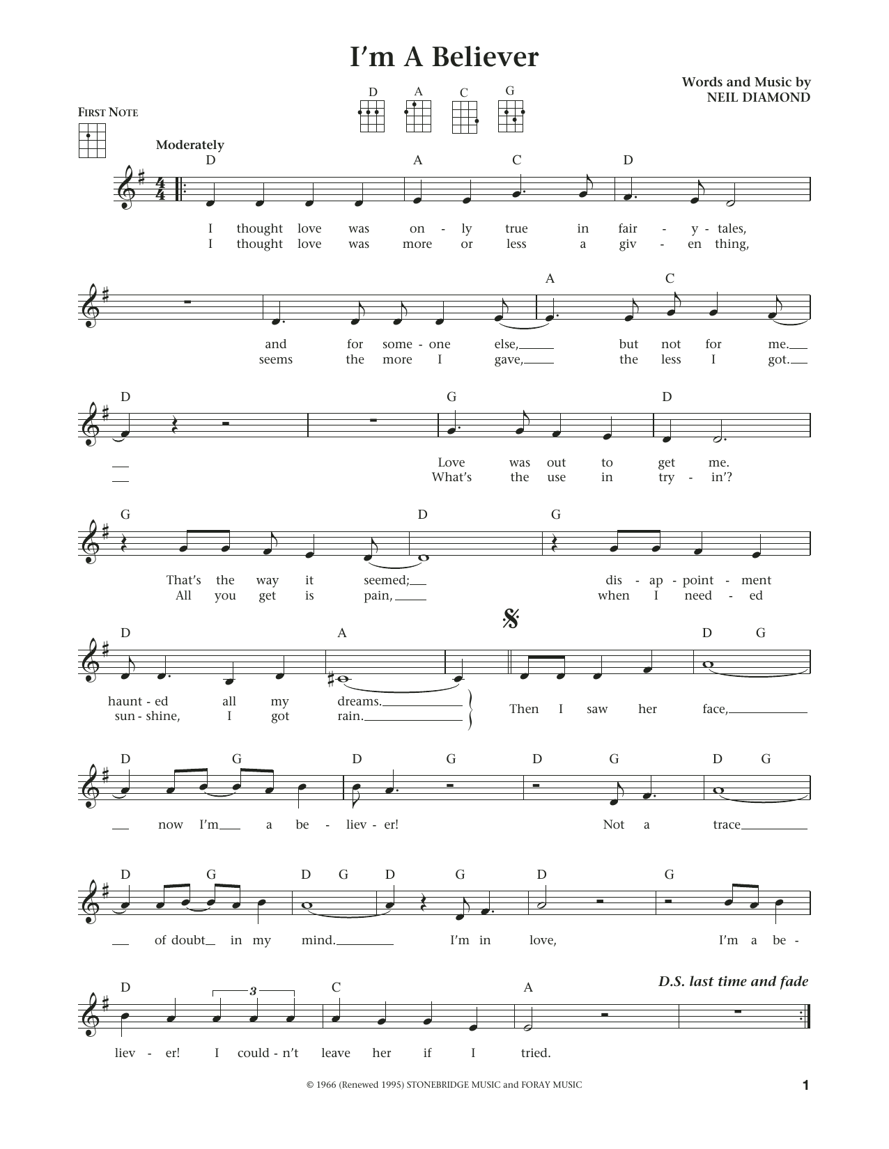 The Monkees I'm A Believer (from The Daily Ukulele) (arr. Liz and Jim Beloff) sheet music notes and chords arranged for Ukulele