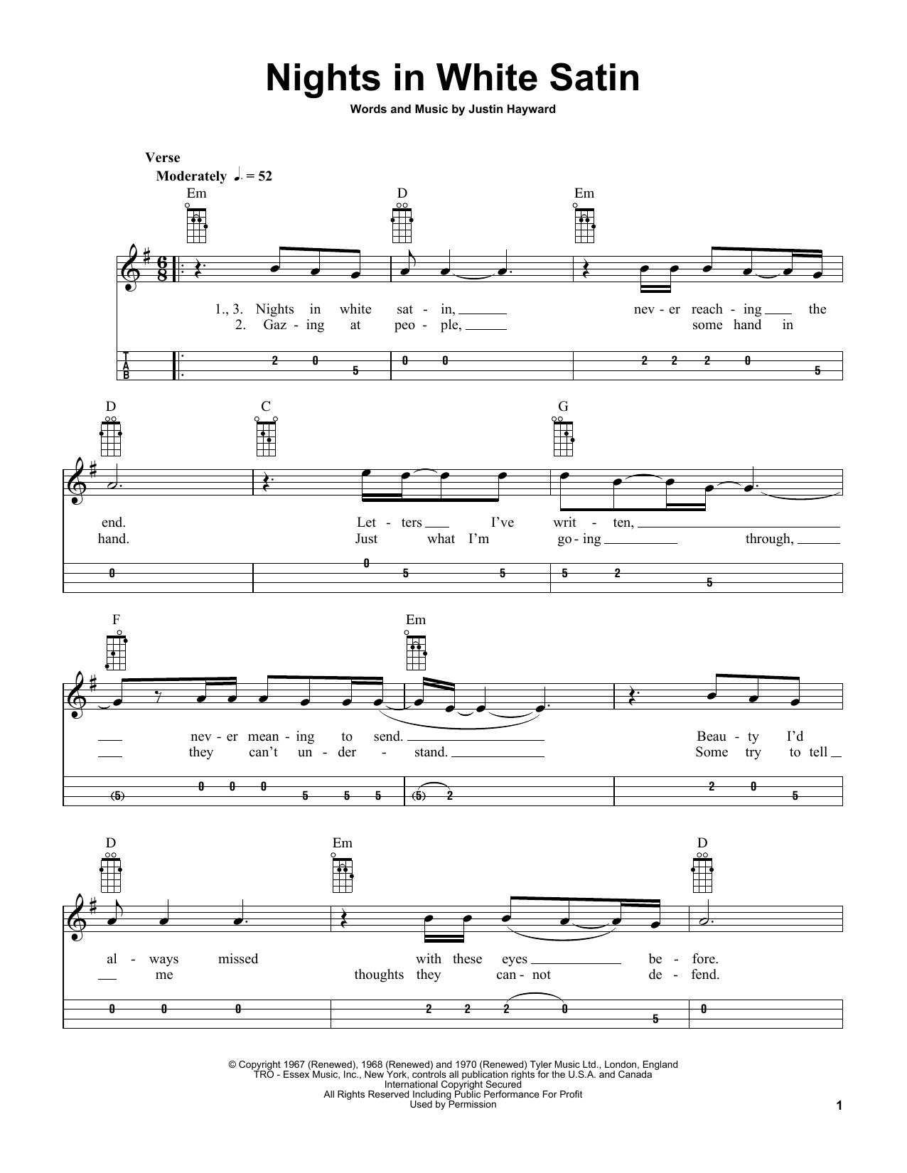 The Moody Blues Nights In White Satin (arr. Bobby Westfall) sheet music notes and chords arranged for Mandolin