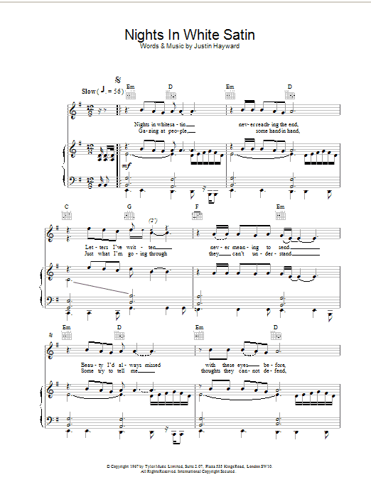 The Moody Blues Nights In White Satin sheet music notes and chords arranged for Solo Guitar