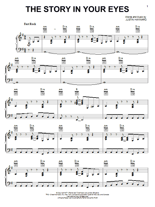 The Moody Blues The Story In Your Eyes sheet music notes and chords arranged for Piano, Vocal & Guitar Chords (Right-Hand Melody)