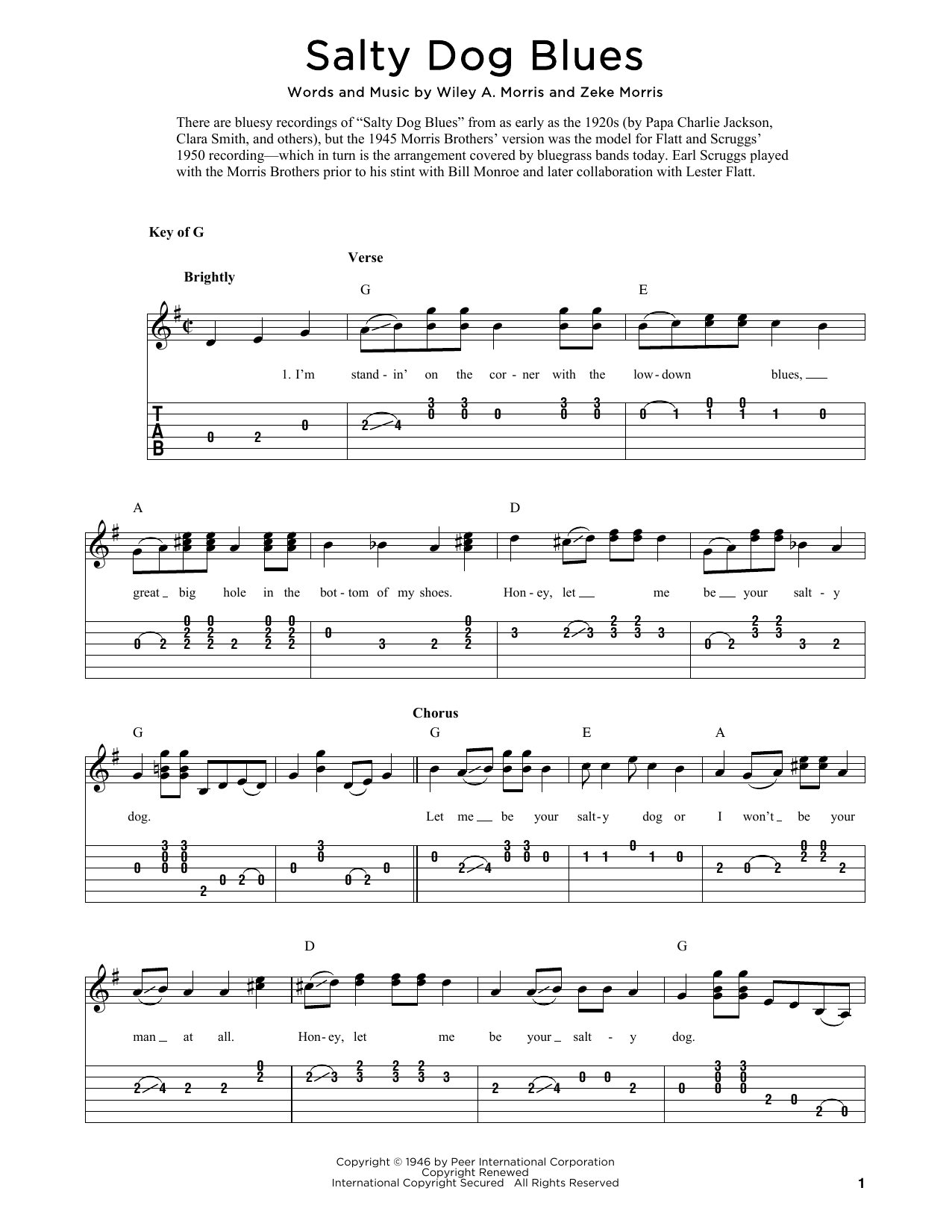The Morris Brothers Salty Dog Blues (arr. Fred Sokolow) sheet music notes and chords arranged for Solo Guitar