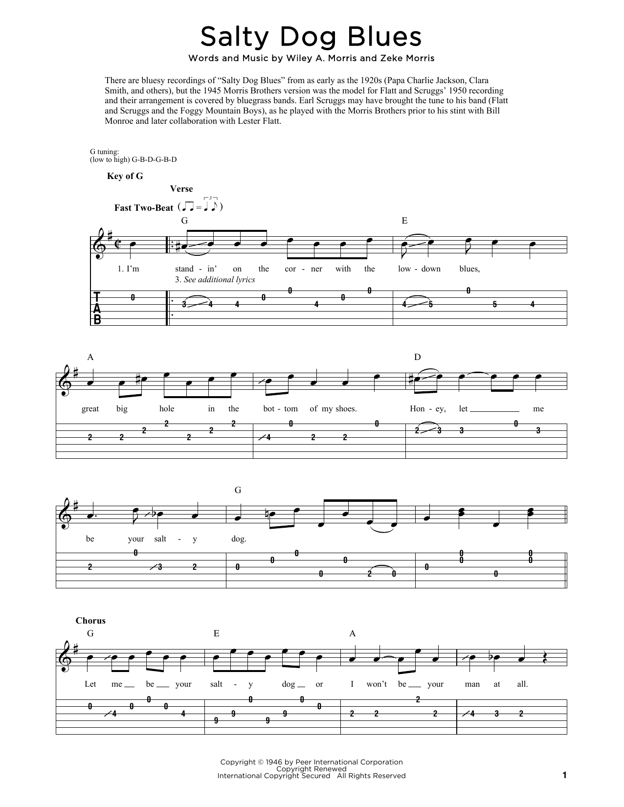 The Morris Brothers Salty Dog Blues sheet music notes and chords arranged for Dobro