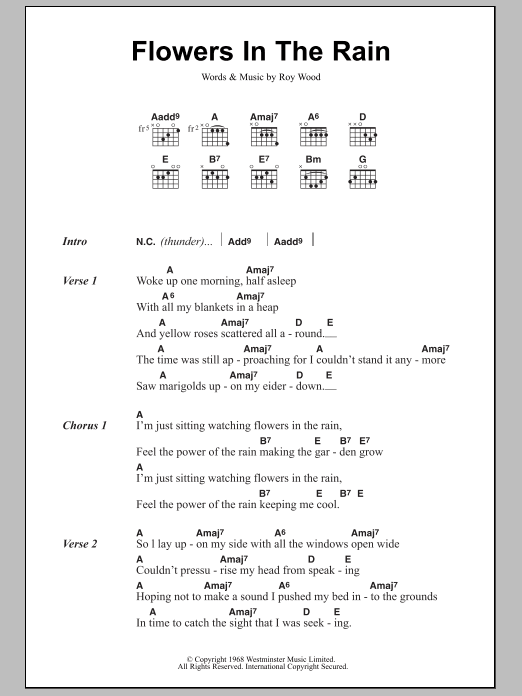 The Move Flowers In The Rain sheet music notes and chords arranged for Guitar Chords/Lyrics
